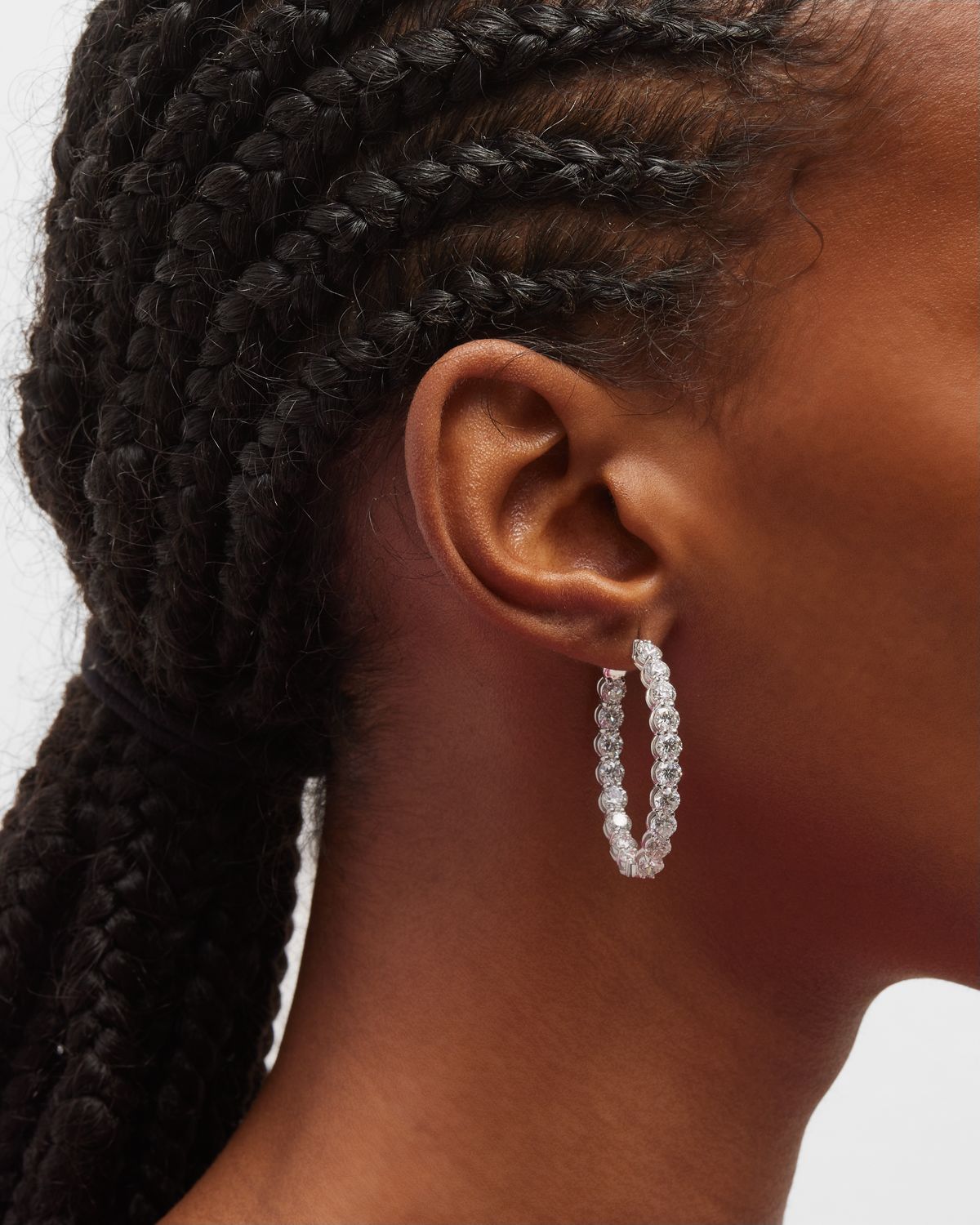 Neiman Marcus Diamonds 18K White Gold Oval Diamond Hoop Earrings, M, 11.5tcw, 10.3"L