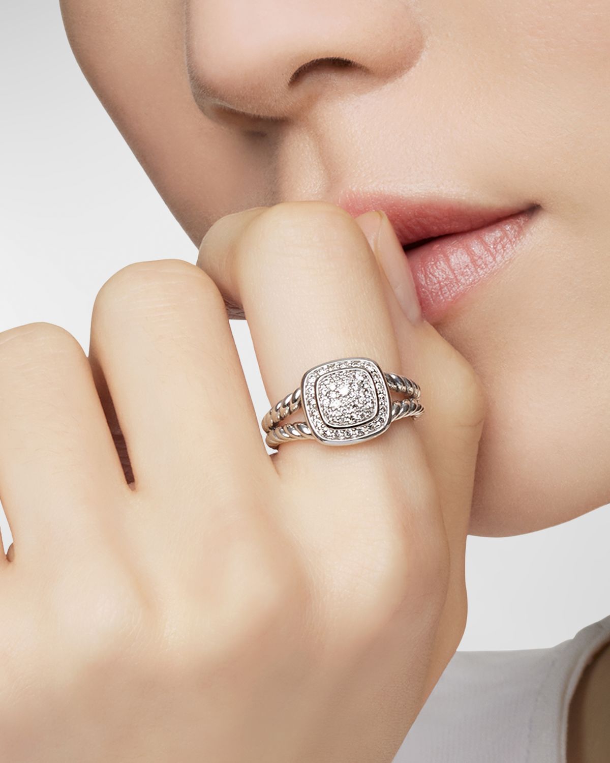 David Yurman Petite Albion Ring with Diamonds in Silver, 7mm