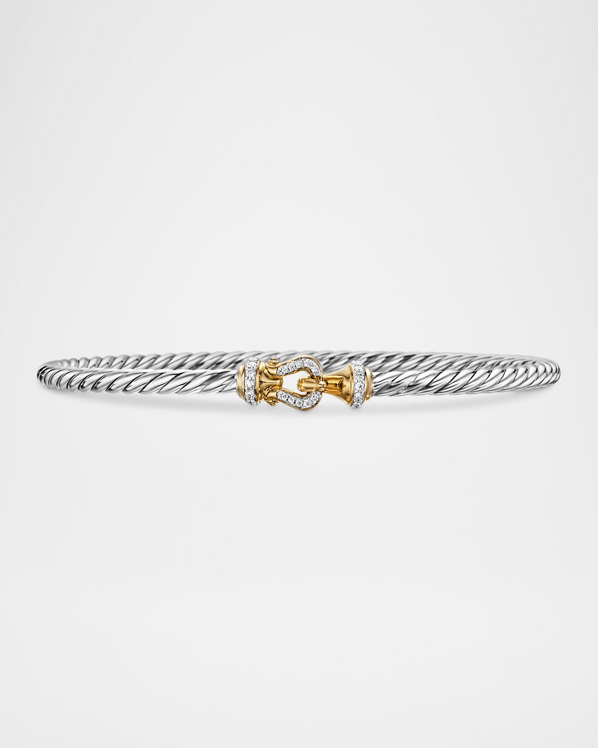 David Yurman Buckle Classic Cable Bracelet with Diamonds in Silver and 18K Gold, 3mm