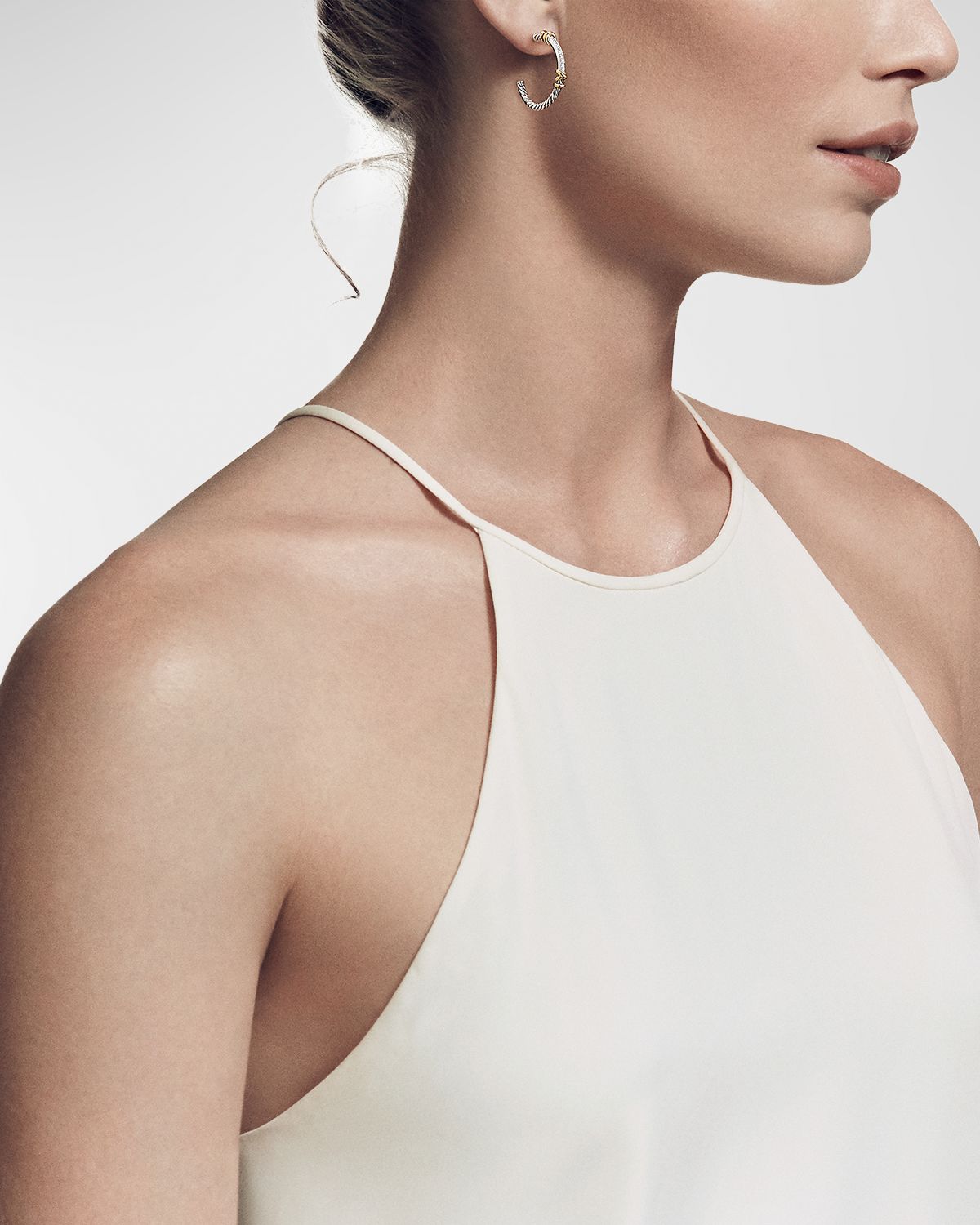 David Yurman Petite Helena Hoop Earrings with 18K Gold and Diamonds in Silver, 1"