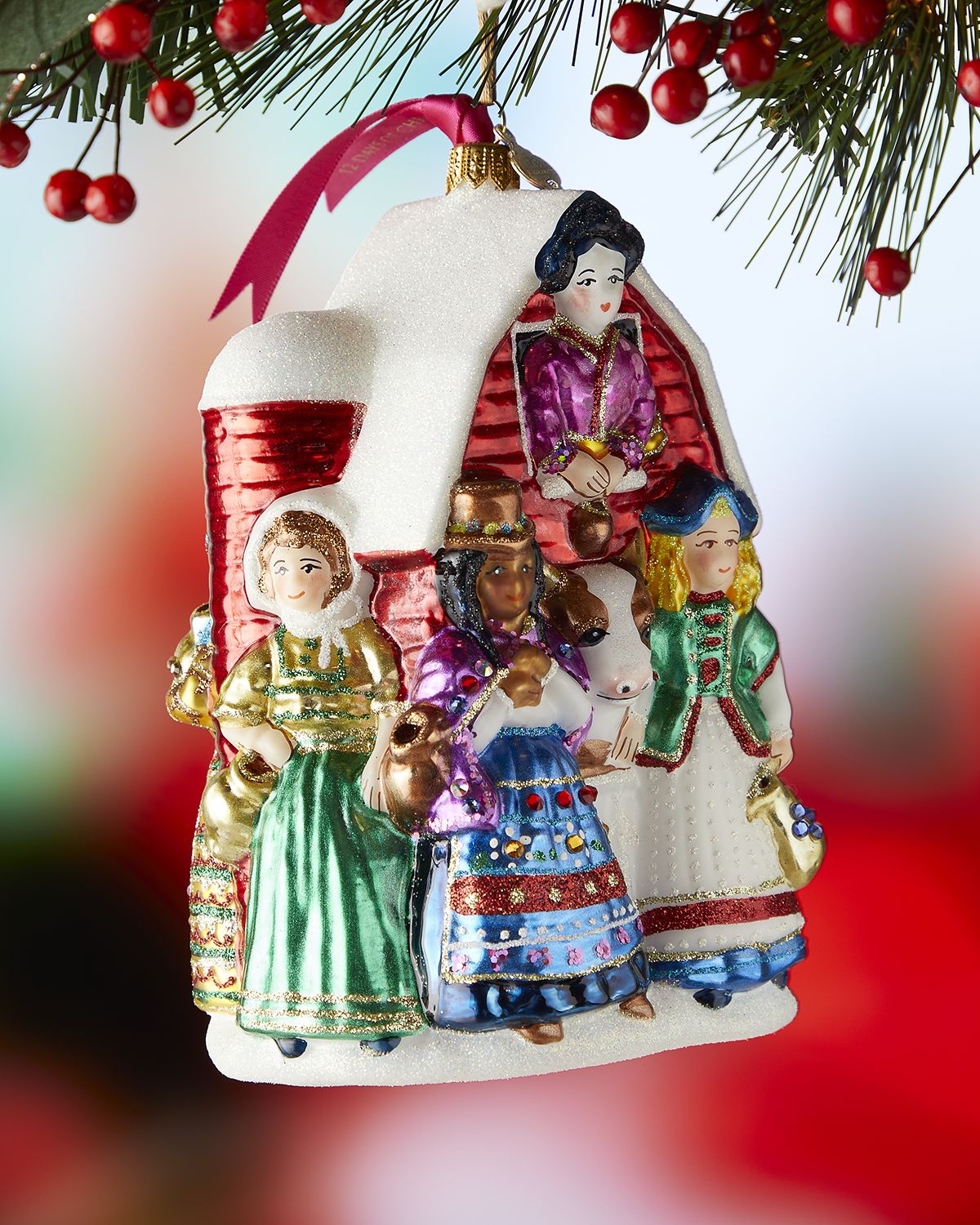 Jay Strongwater Eight Maids A-Milking Glass Ornament