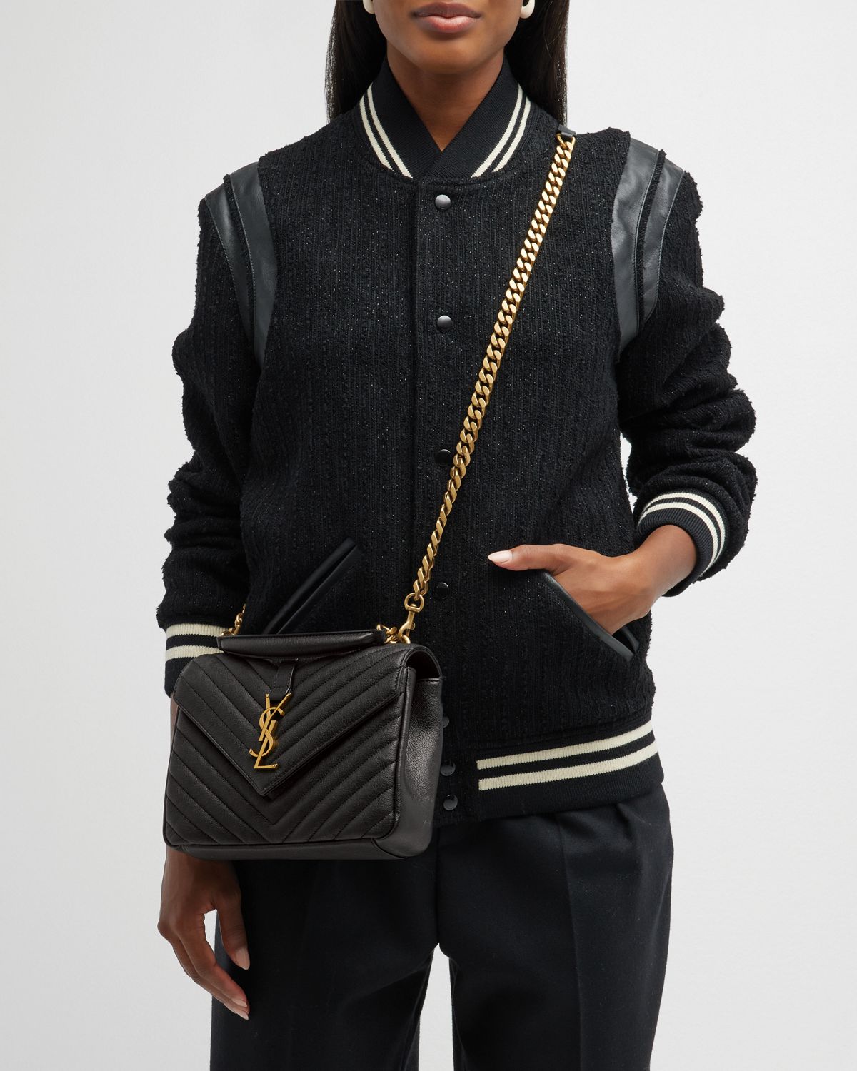 Saint Laurent College Medium Flap YSL Shoulder Bag in Quilted Leather