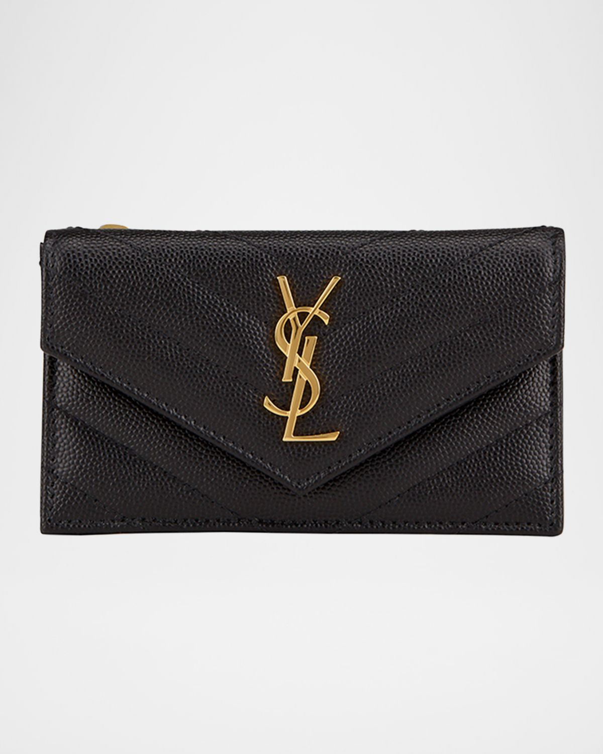 Saint Laurent YSL Monogram Flap Card Case in Grained Leather