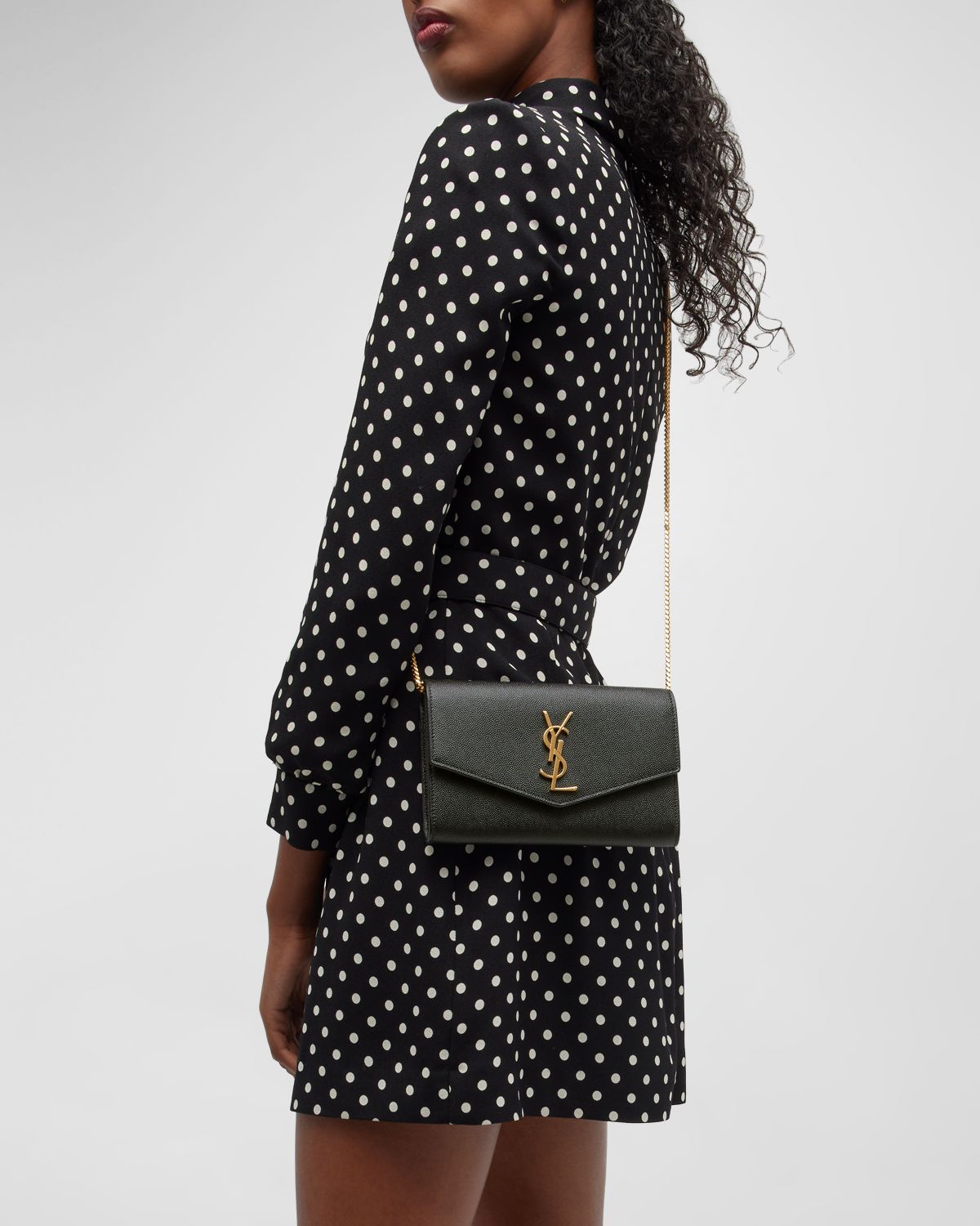 Saint Laurent Uptown YSL Wallet on Chain in Grained Leather