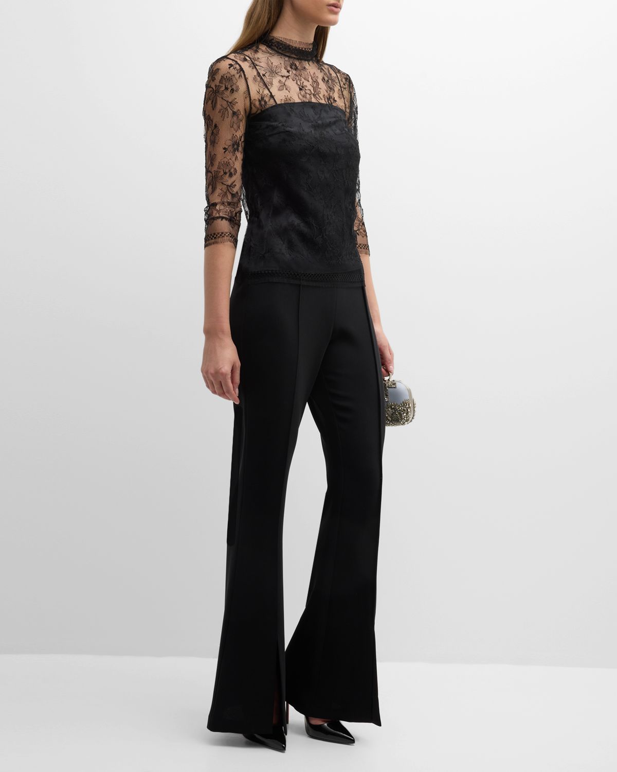 Adam Lippes Lace High-Neck Shirt w/ Attached Camisole