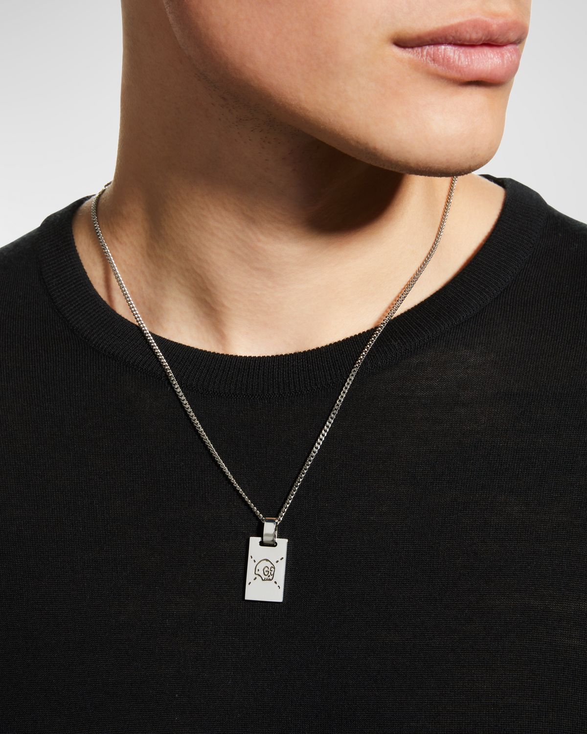 Gucci Men 's Sterling Silver Ghost Tag Pendant Necklace