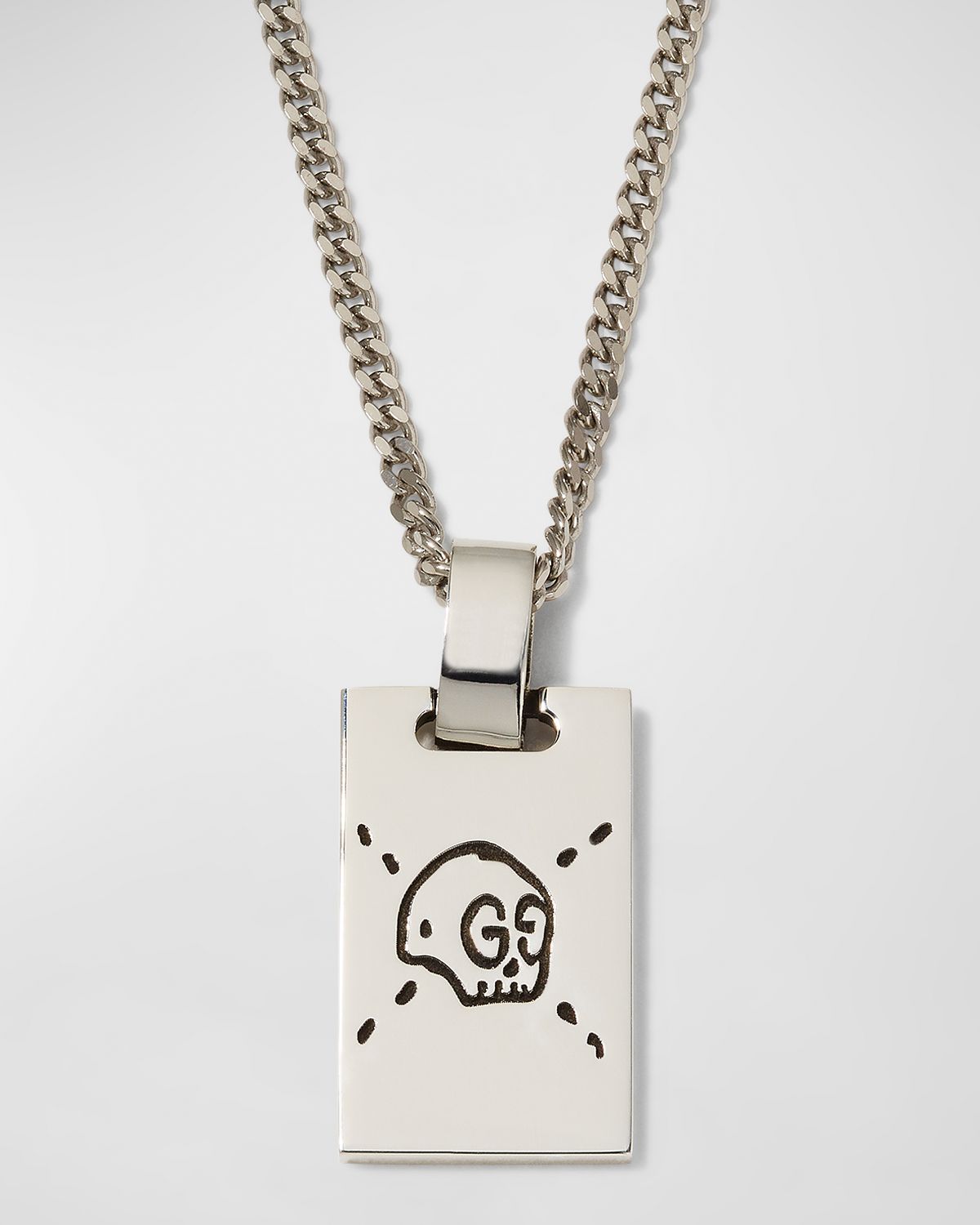 Gucci Men 's Sterling Silver Ghost Tag Pendant Necklace
