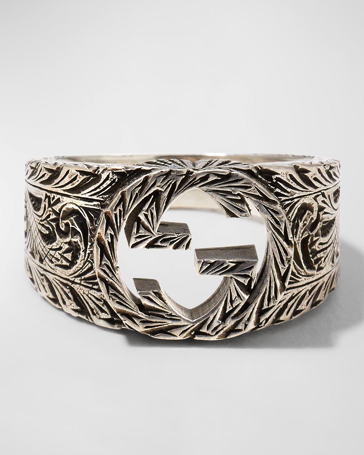 Gucci Men 's Interlocking GG Sterling Silver Paisley Ring, Size 11.5