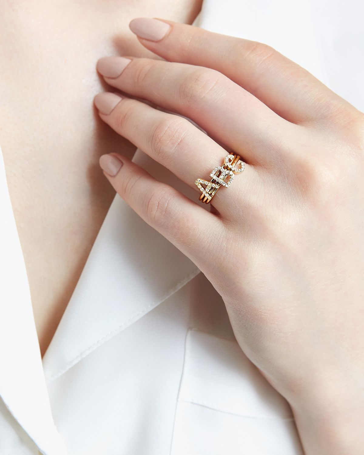Sarah Chloe Amelia 14k Gold Diamond Stackable Initial Ring