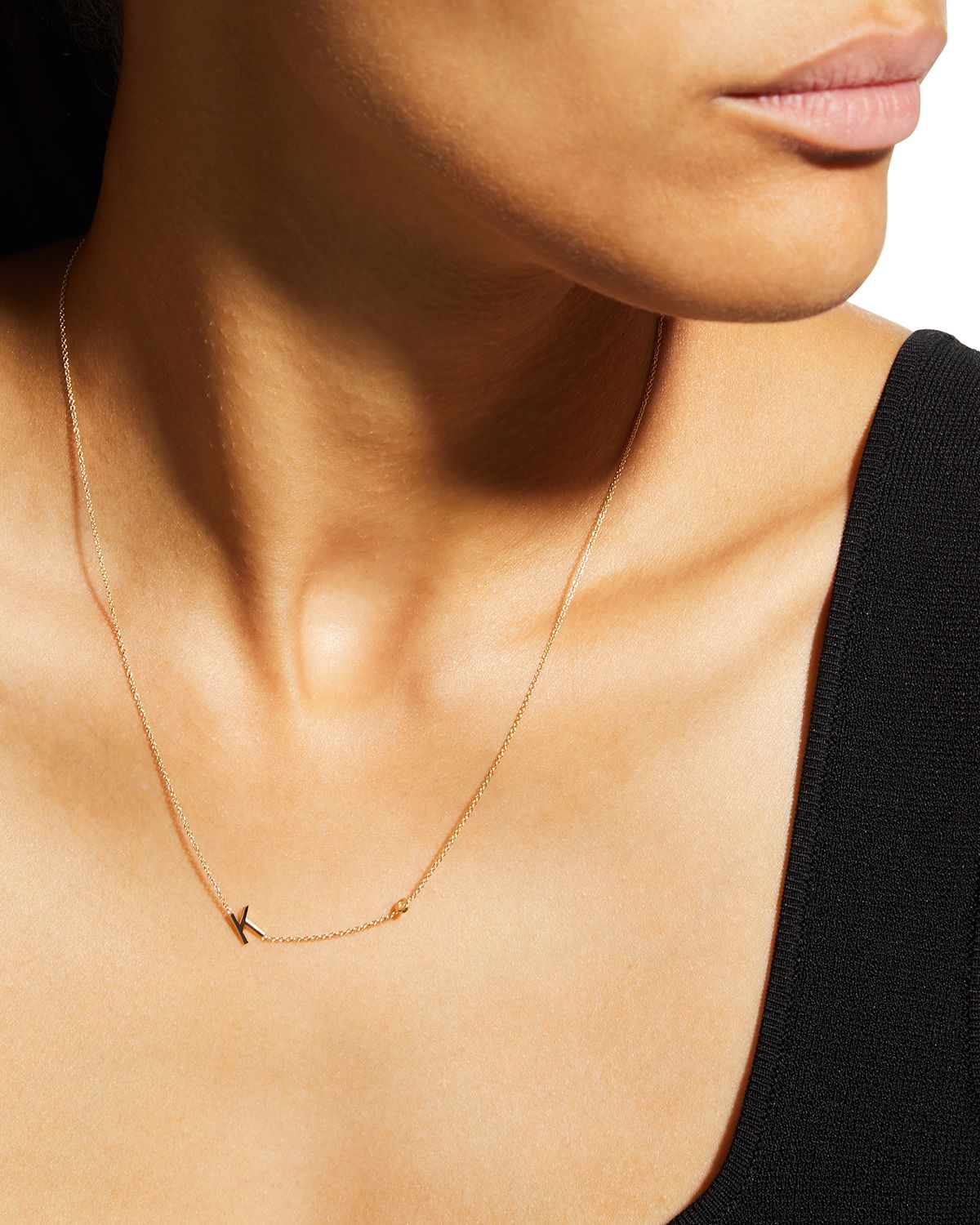 Zoe Lev Jewelry 14K Gold Asymmetrical Initial and Bezel Diamond Necklace