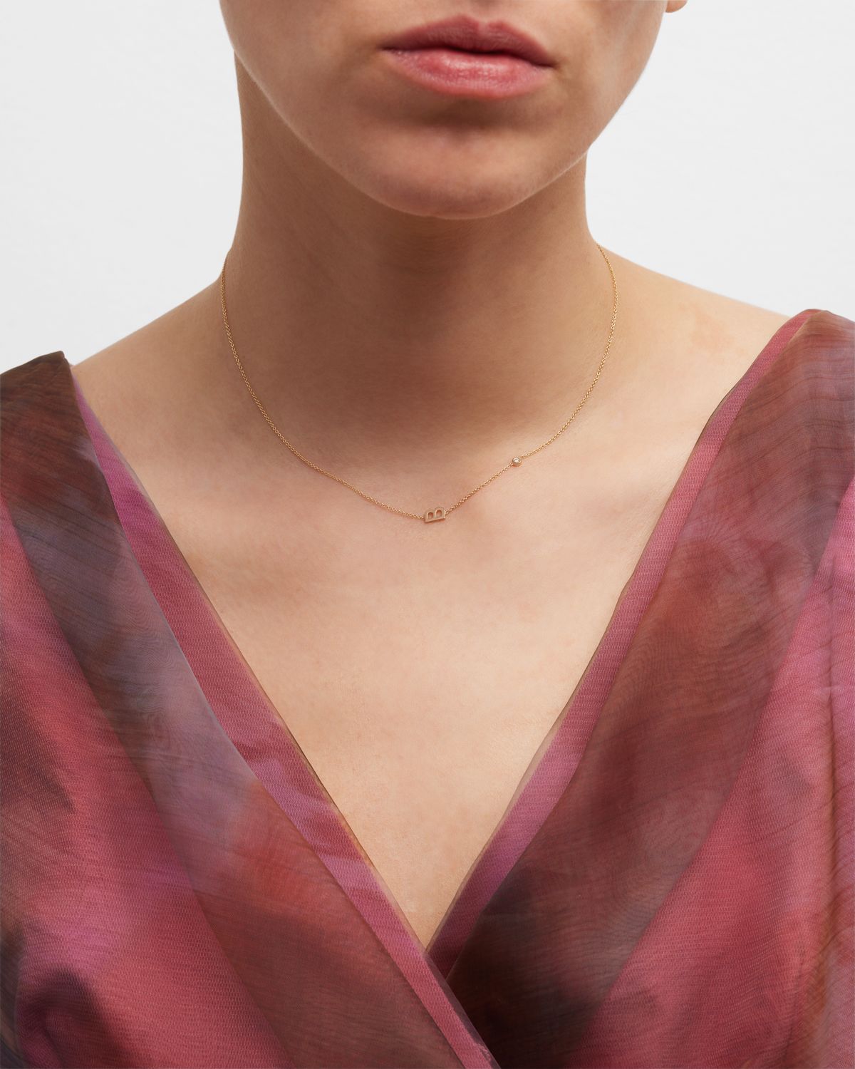 Zoe Lev Jewelry 14K Gold Asymmetrical Initial and Bezel Diamond Necklace