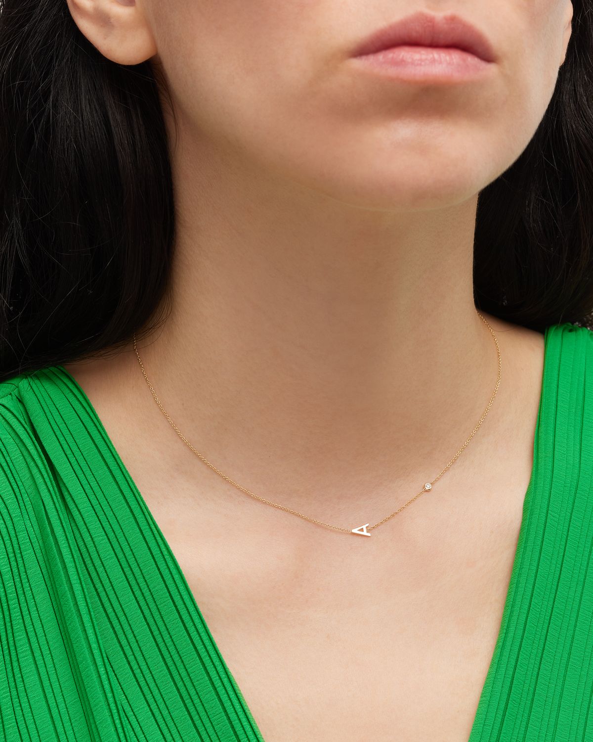 Zoe Lev Jewelry 14K Gold Asymmetrical Initial and Bezel Diamond Necklace