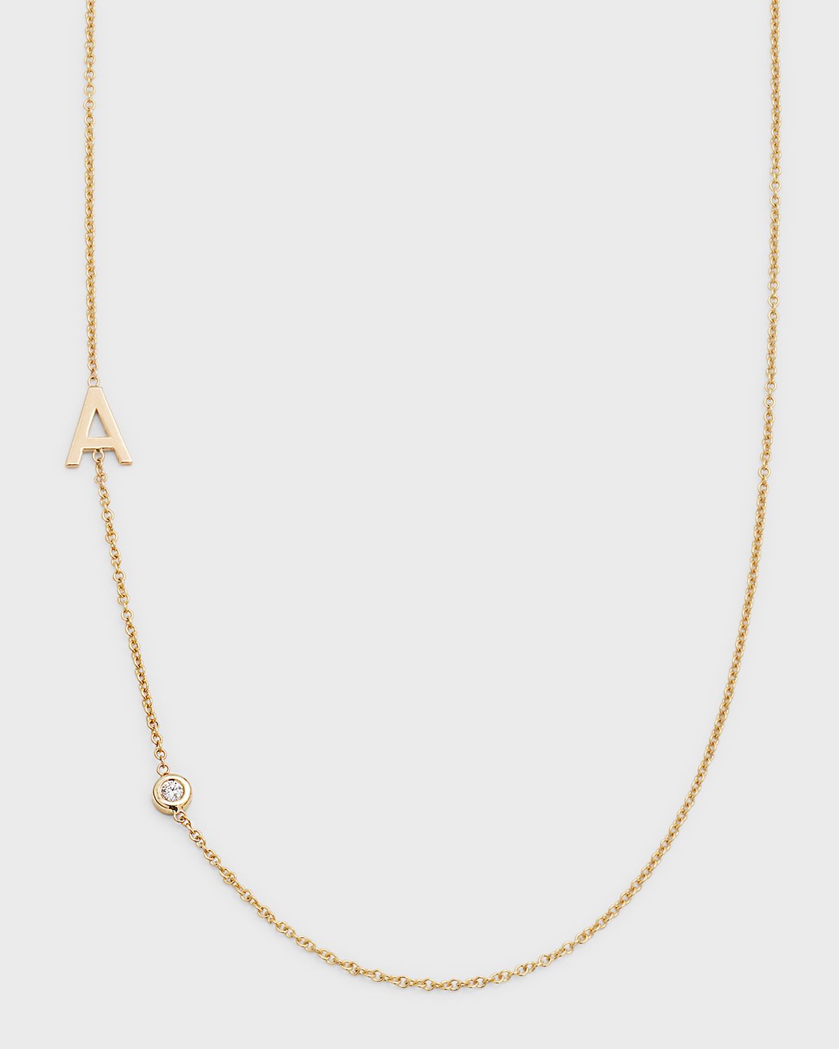 Zoe Lev Jewelry 14K Gold Asymmetrical Initial and Bezel Diamond Necklace