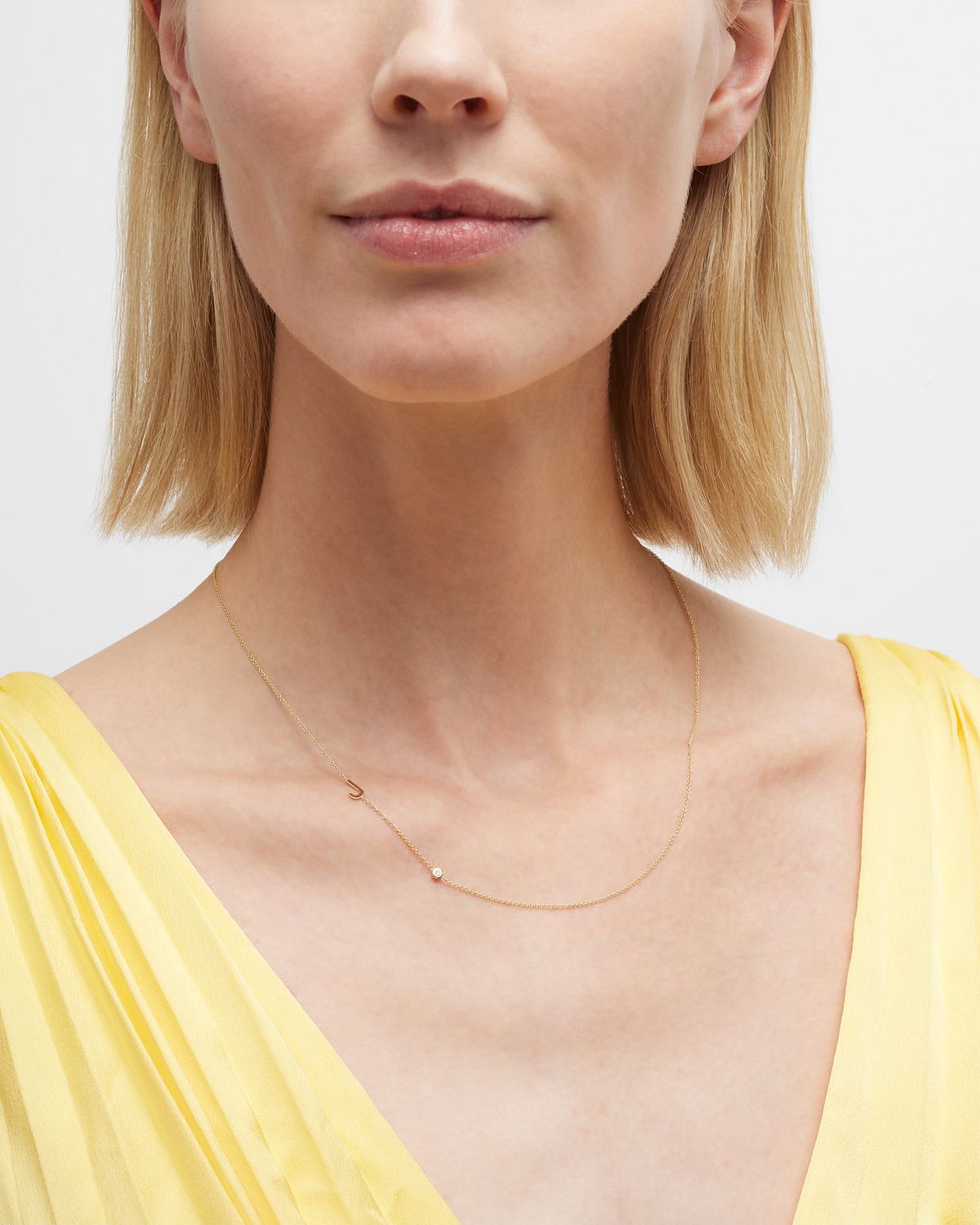 Zoe Lev Jewelry 14k Gold Asymmetrical Initial and Bezel Diamond Necklace