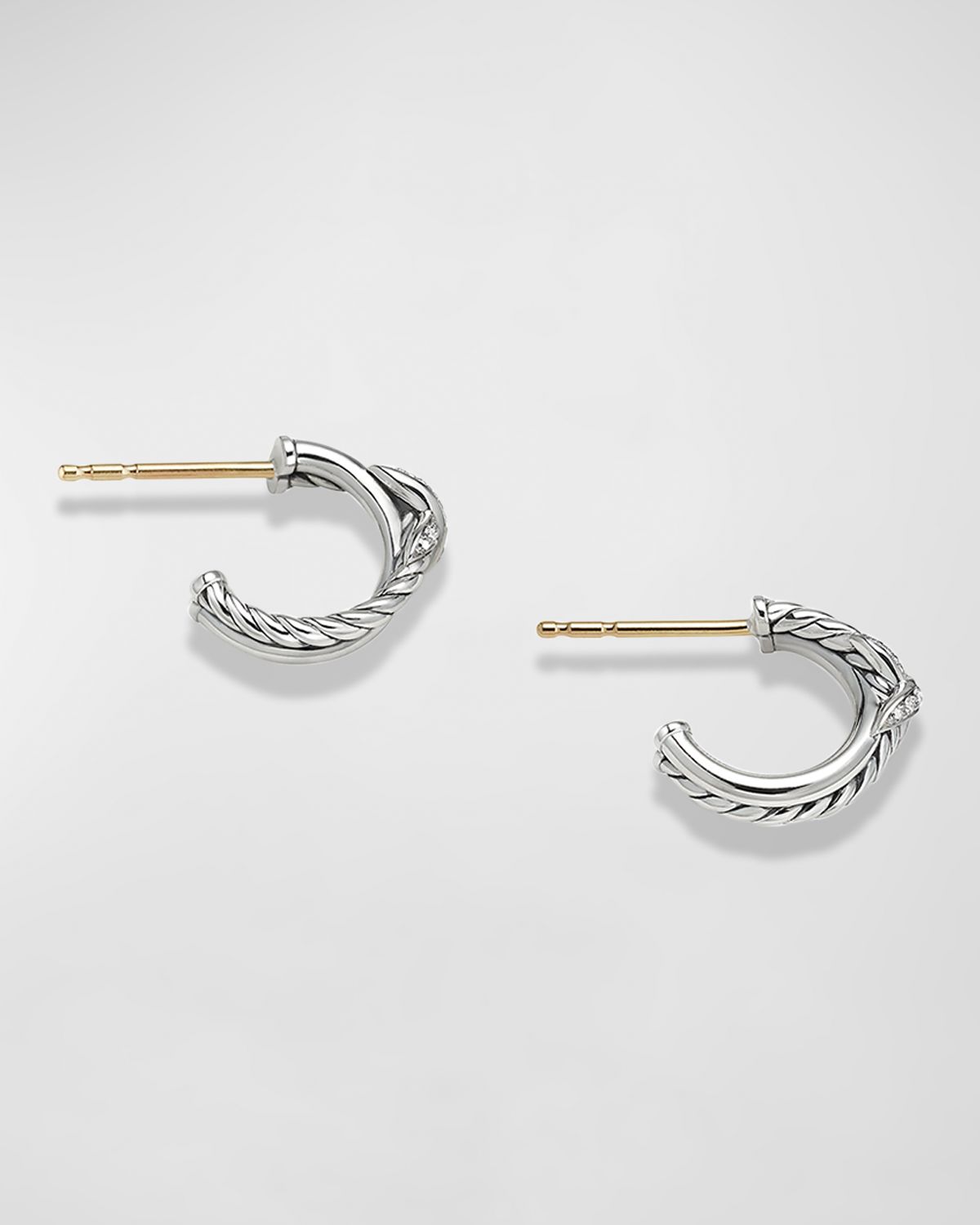 David Yurman Petite X Mini Hoop Earrings with Diamonds and 18K Yellow Gold