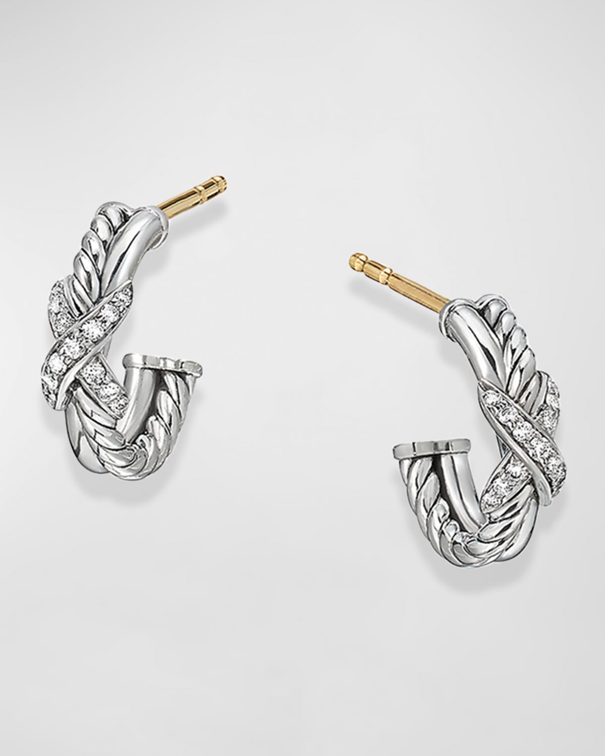David Yurman Petite X Mini Hoop Earrings with Diamonds and 18K Yellow Gold