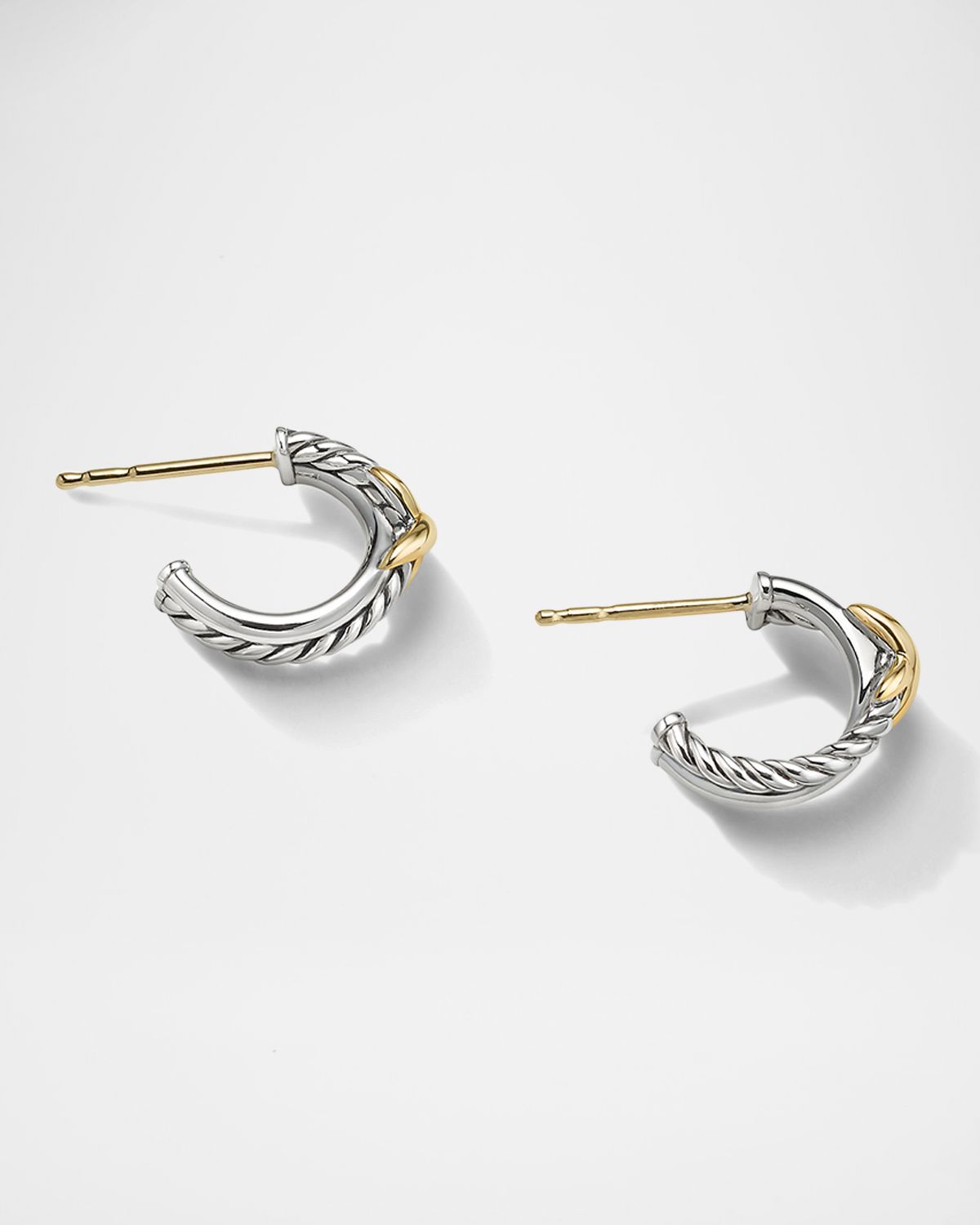 David Yurman Petite X Mini Hoop Earrings in Silver with 18K Yellow Gold