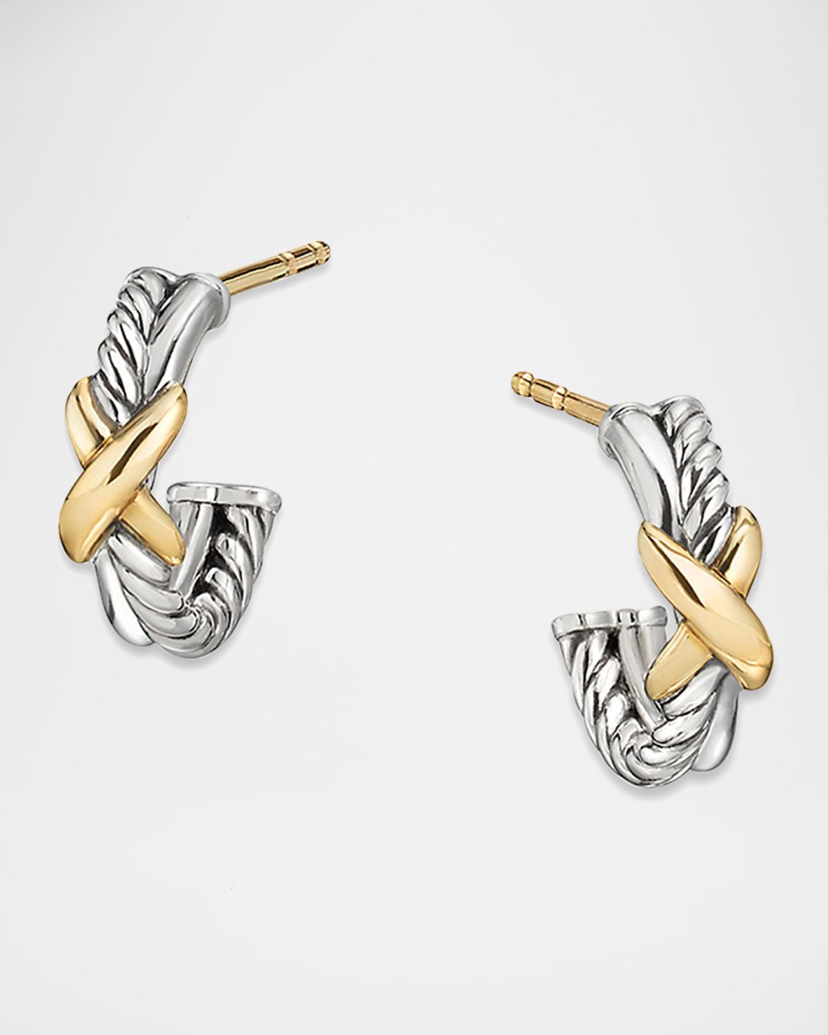 David Yurman Petite X Mini Hoop Earrings in Silver with 18K Yellow Gold
