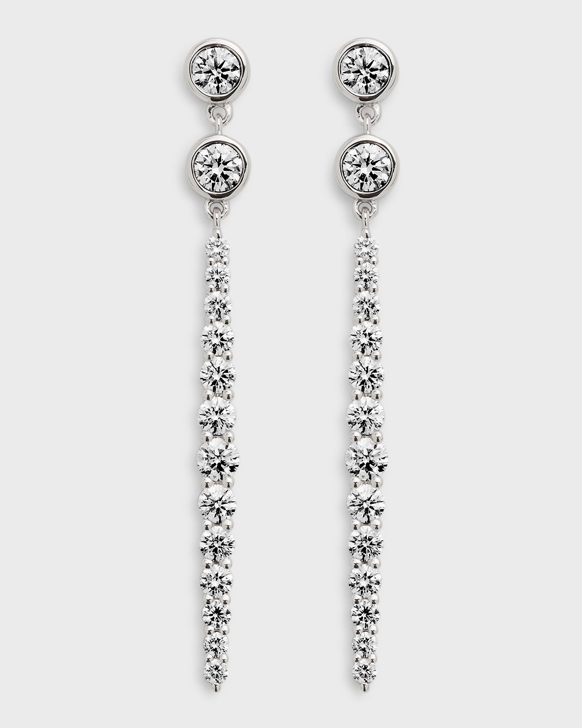 Neiman Marcus Diamonds 18K White Gold Diamond Drop Earrings, 2.06tcw, 1.75" drop