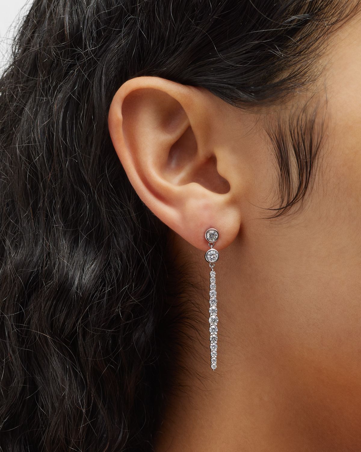 Neiman Marcus Diamonds 18K White Gold Diamond Drop Earrings, 2.06tcw, 1.75" drop