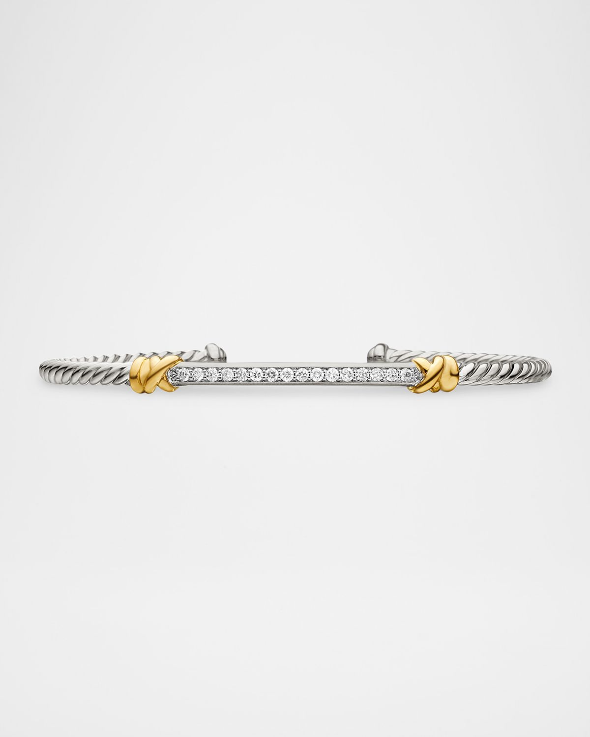David Yurman Petite Helena Cable Station Bracelet with Diamonds in Silver and 18K Gold, 3mm