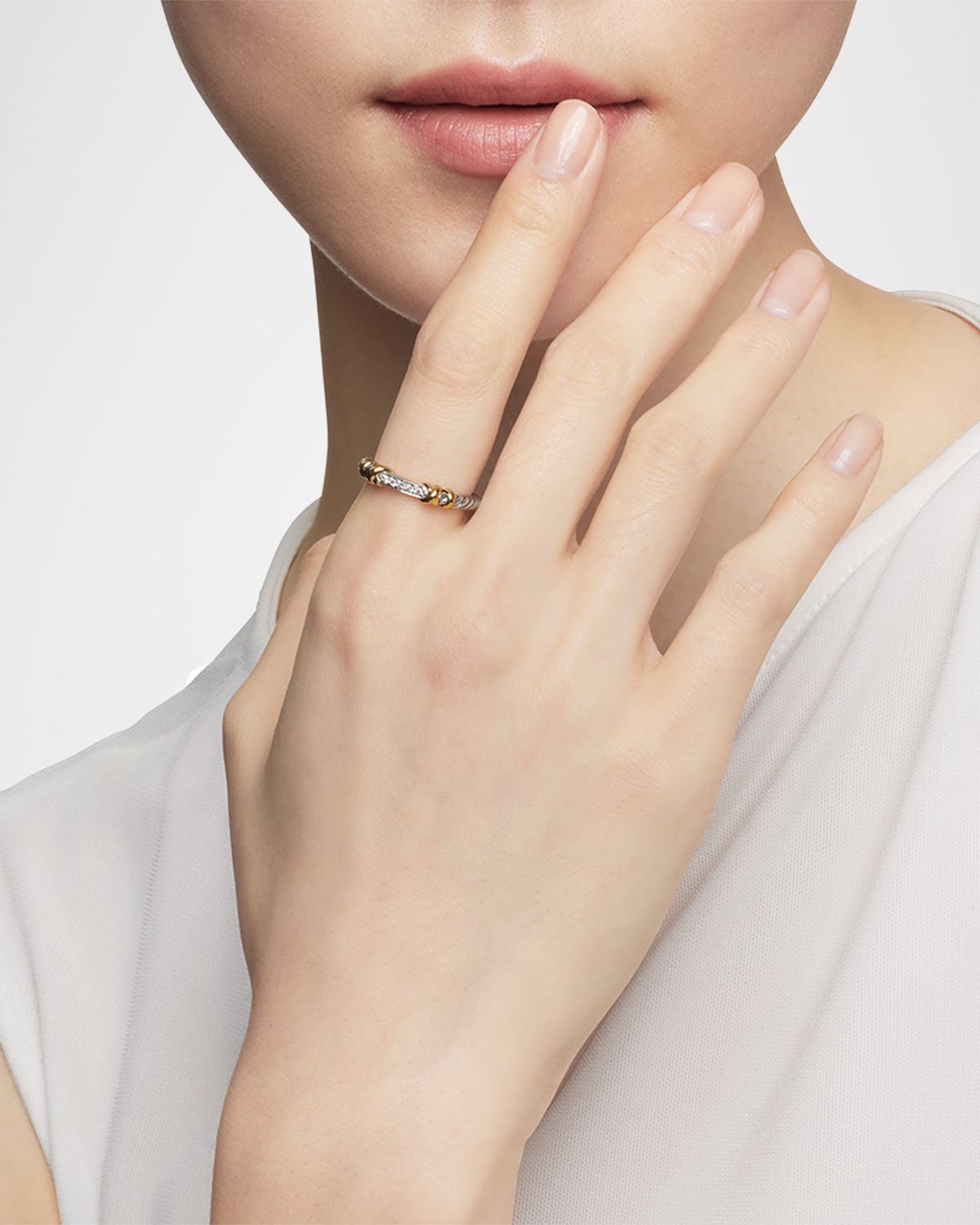 David Yurman Petite Helena Wrap Ring with Diamonds and 18K Gold in Silver, 44mm