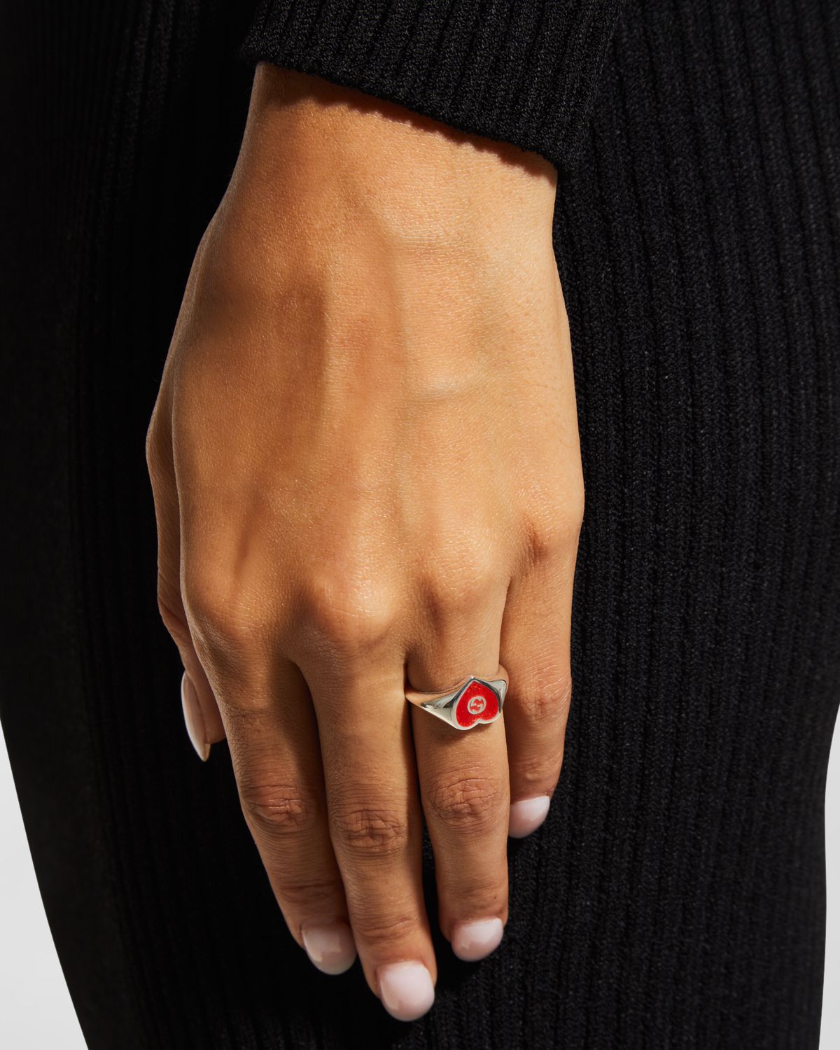 Gucci Sterling Silver Interlocking G Heart Enamel Ring