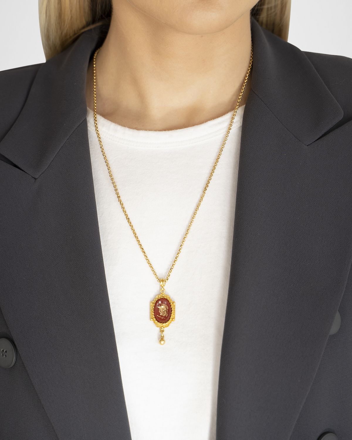Ben-Amun Intaglio Pendant and Necklace, Gold/Red