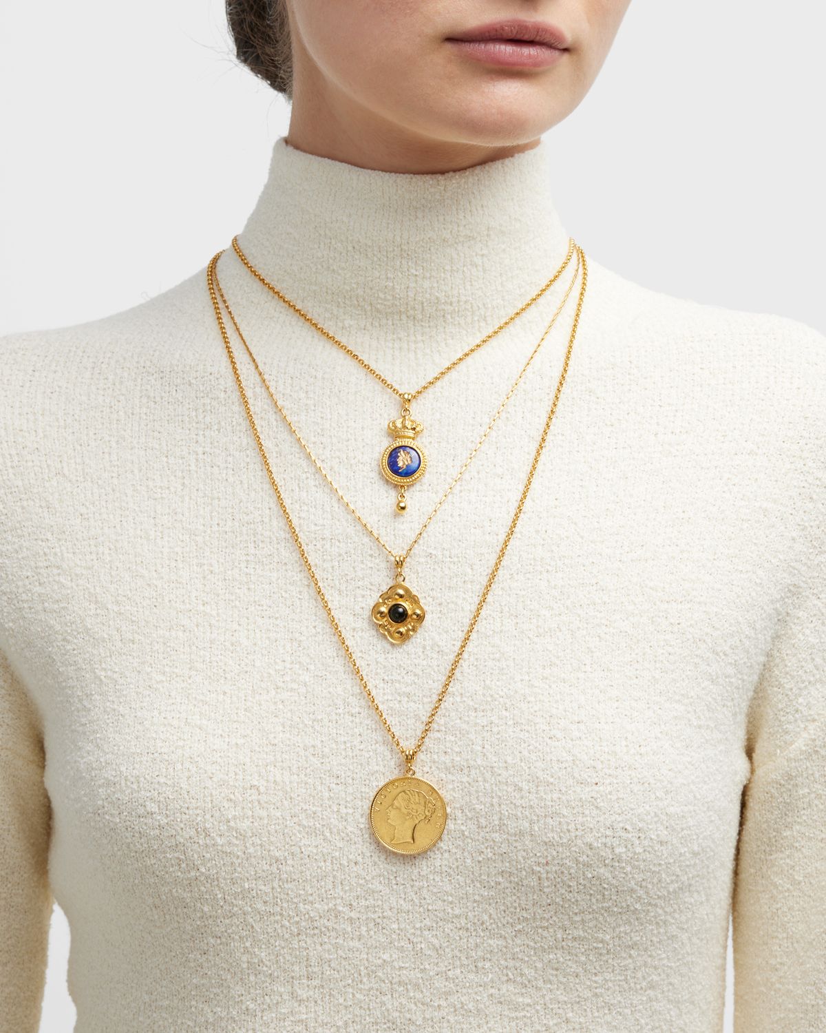 Ben-Amun 24k Gold Electroplate Triple Charms Necklace