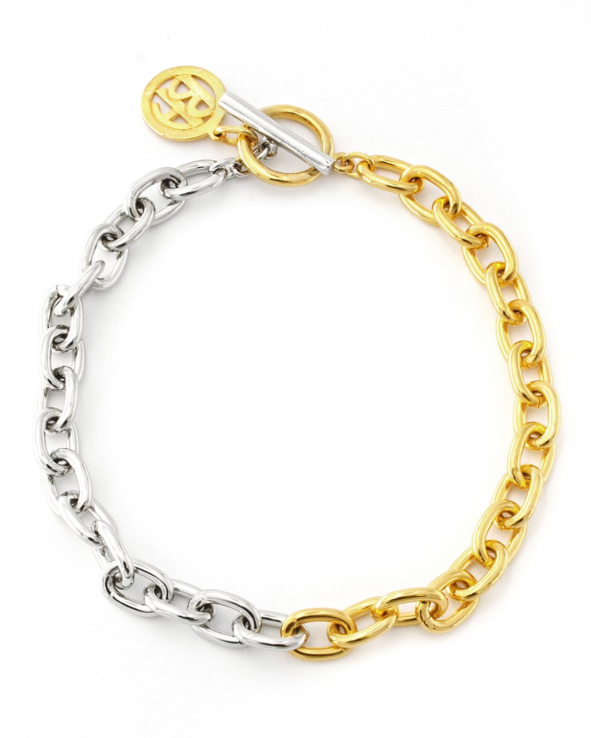 Ben-Amun Two-Tone Link Necklace with Logo, 16"L