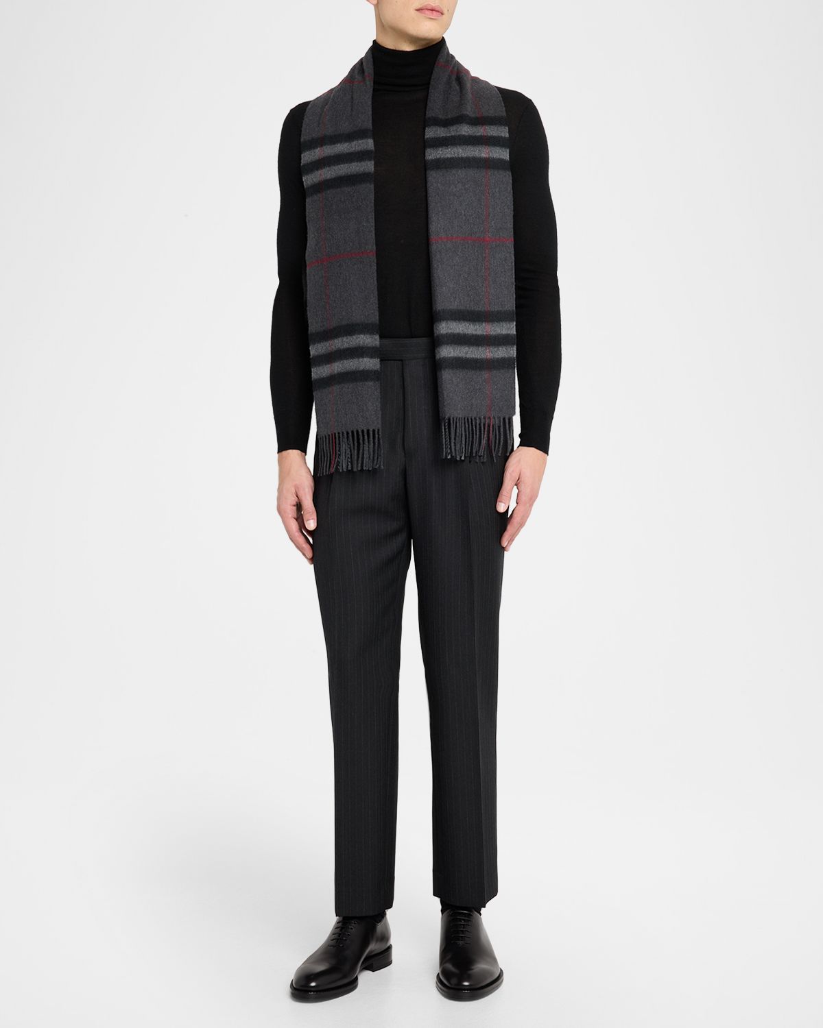 Burberry Men 's Classic Check Cashmere Fringe Scarf