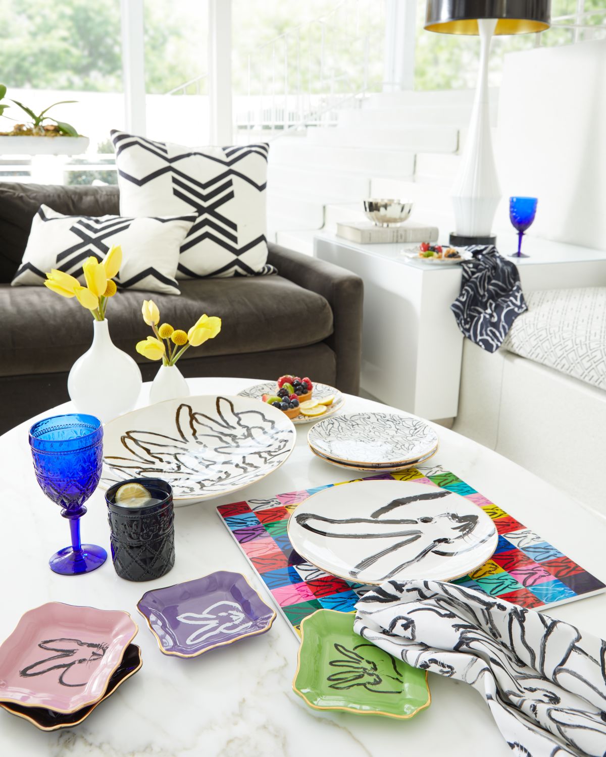 Hunt Slonem Rabbit Run Salad Plate with Gold Rim