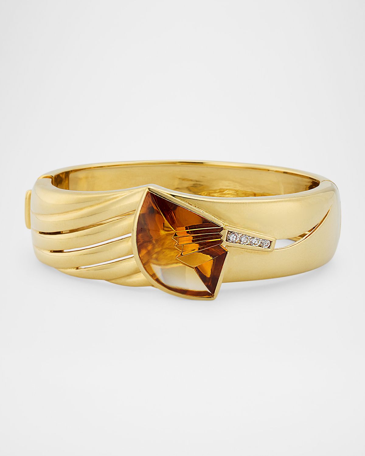 NM Estate Estate 18K Yellow Gold Citrine and Diamond Bangle Bracelet