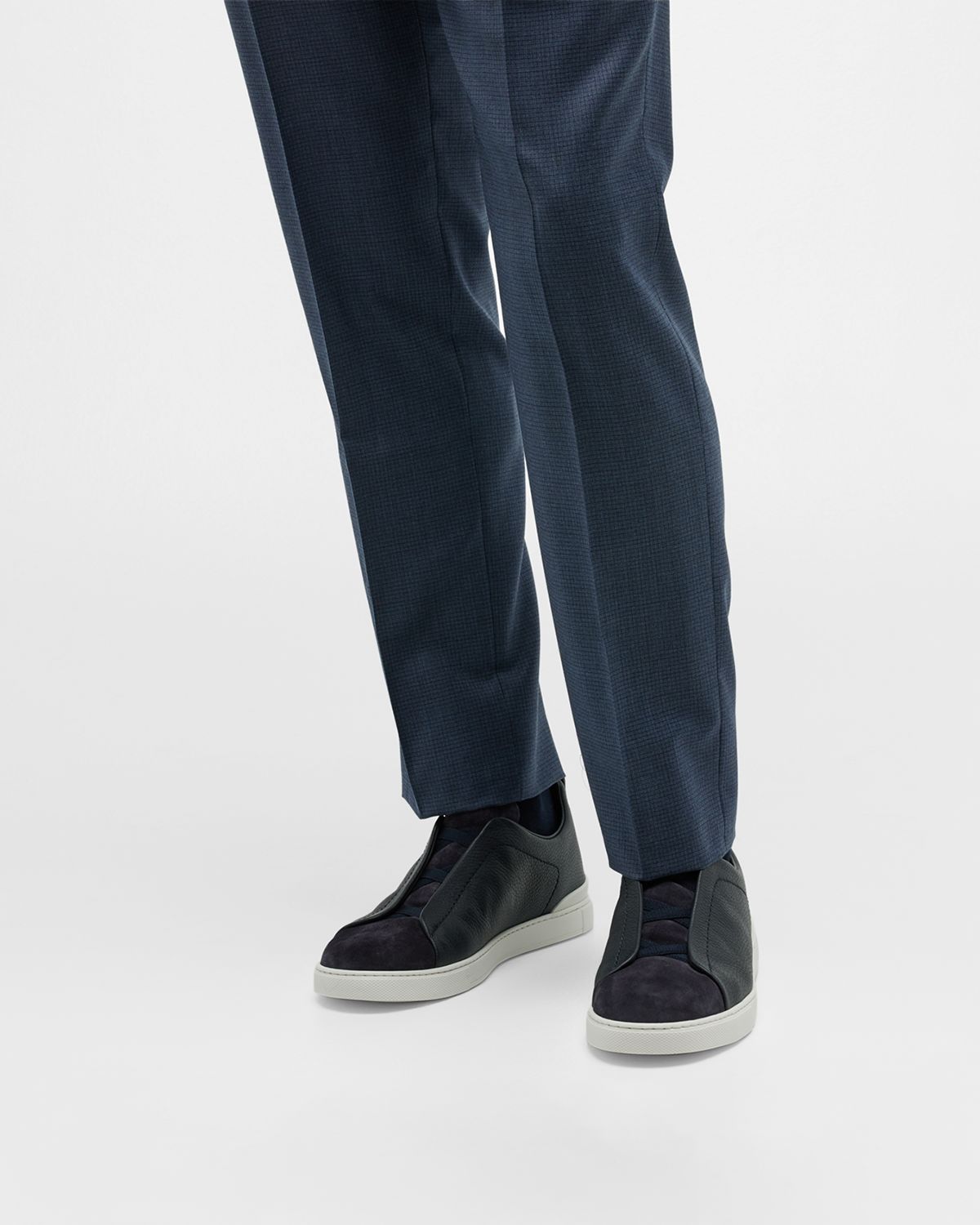 ZEGNA Men 's Triple Stitch Leather and Suede Sneakers