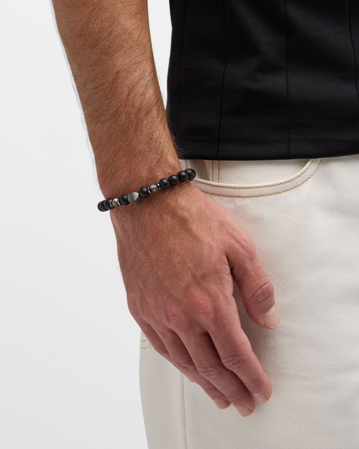 Tateossian Men 's Matte Onyx Bracelet with Black Rhodium Nugget