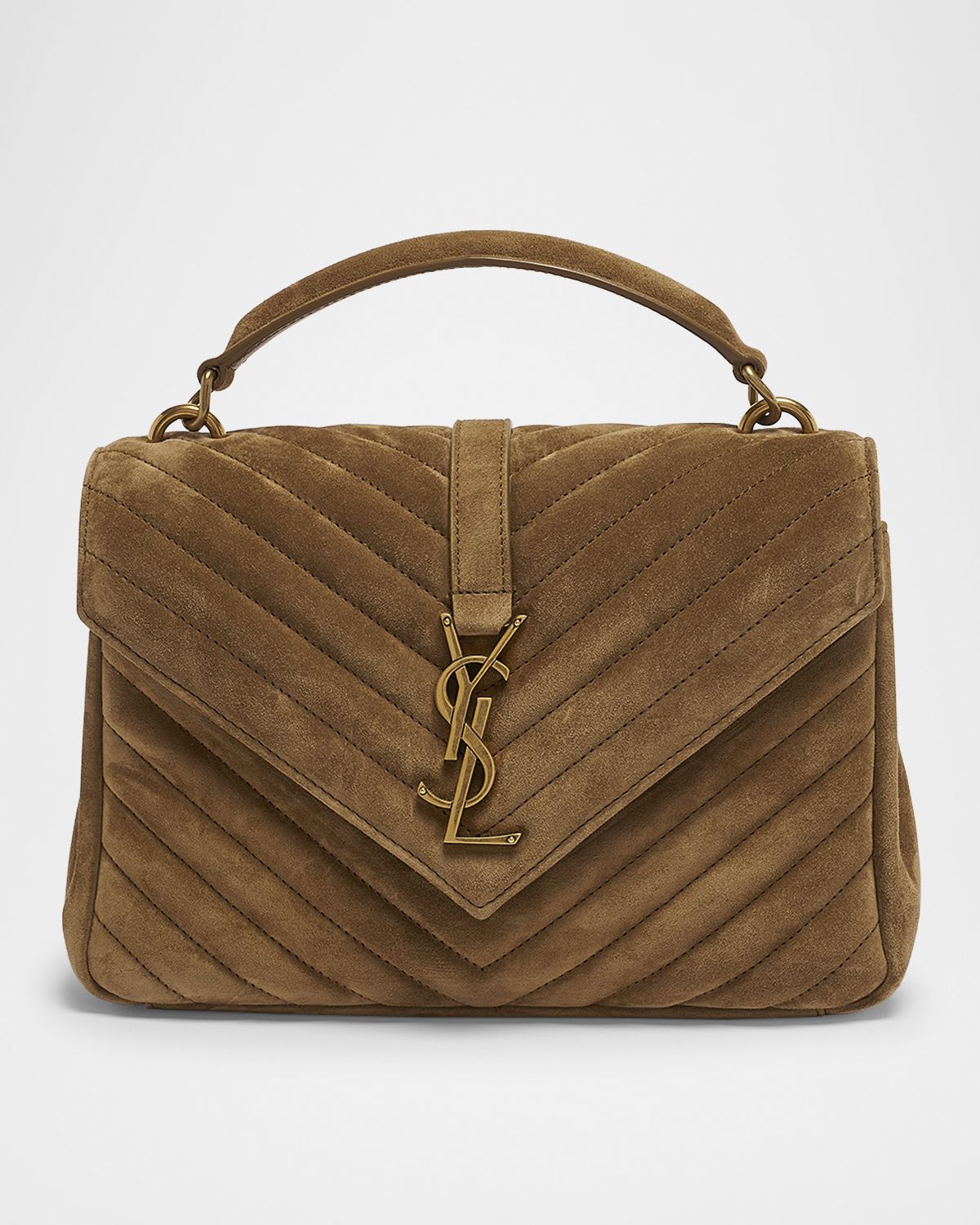 Saint Laurent College Medium Flap YSL Shoulder Bag in Quilted Suede