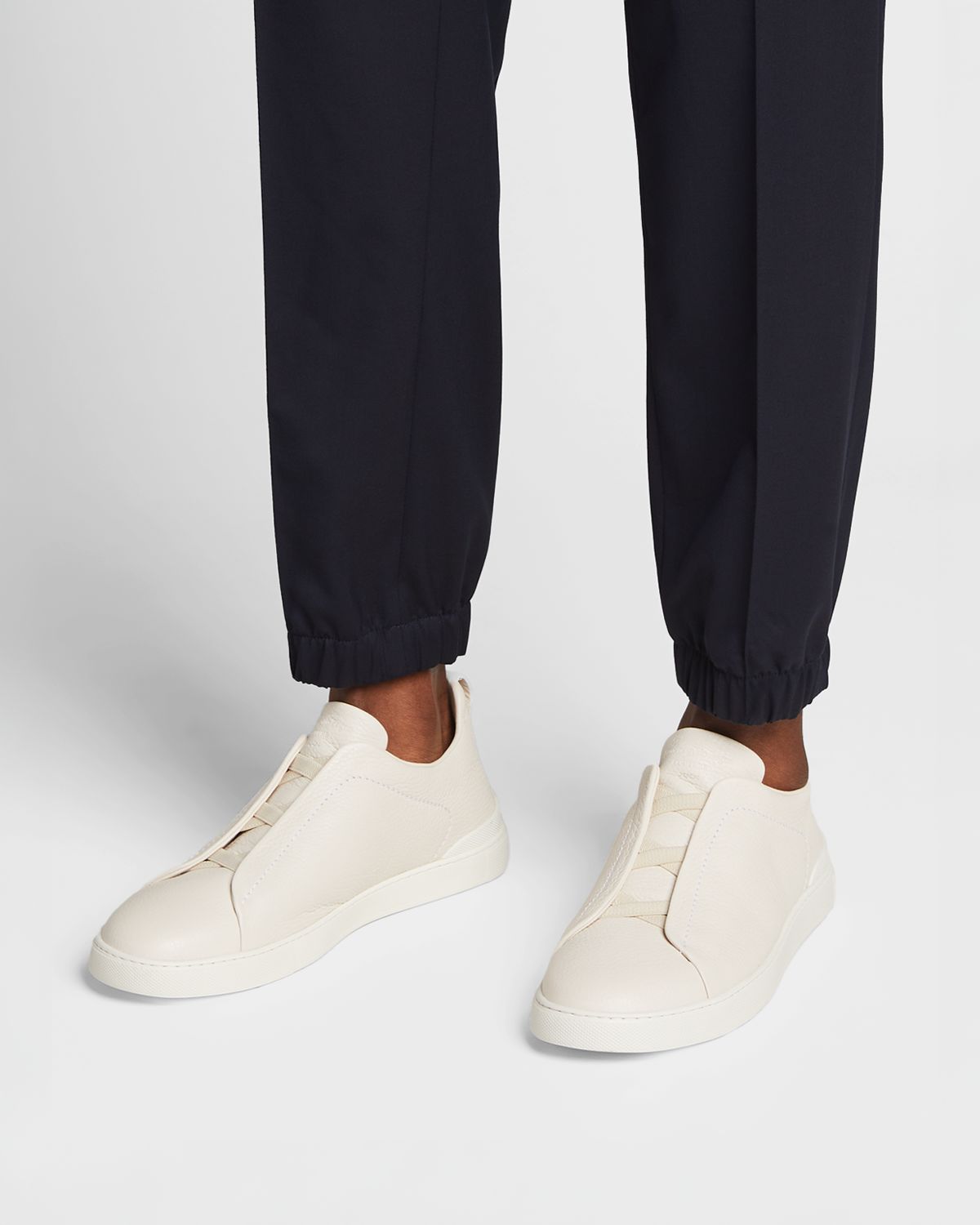 ZEGNA Men 's Triple Stitch Deerskin Leather Sneakers