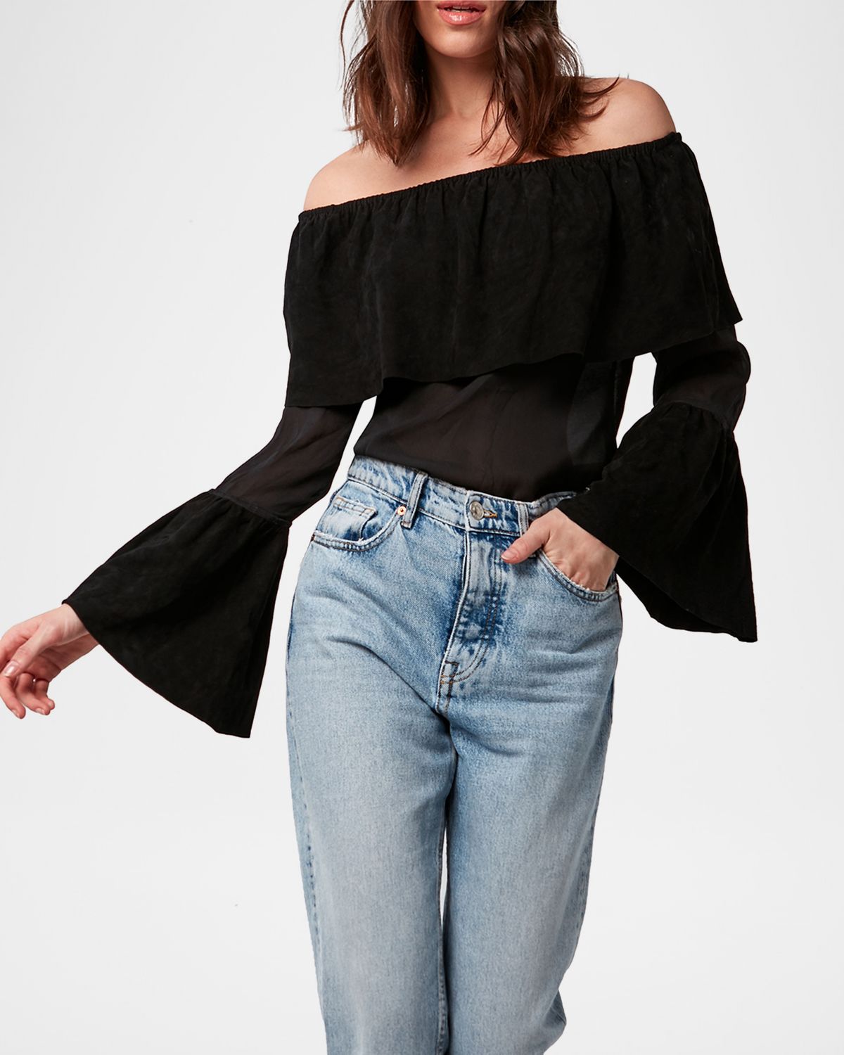 AS by DF Ines Off-the-Shoulder Suede Top