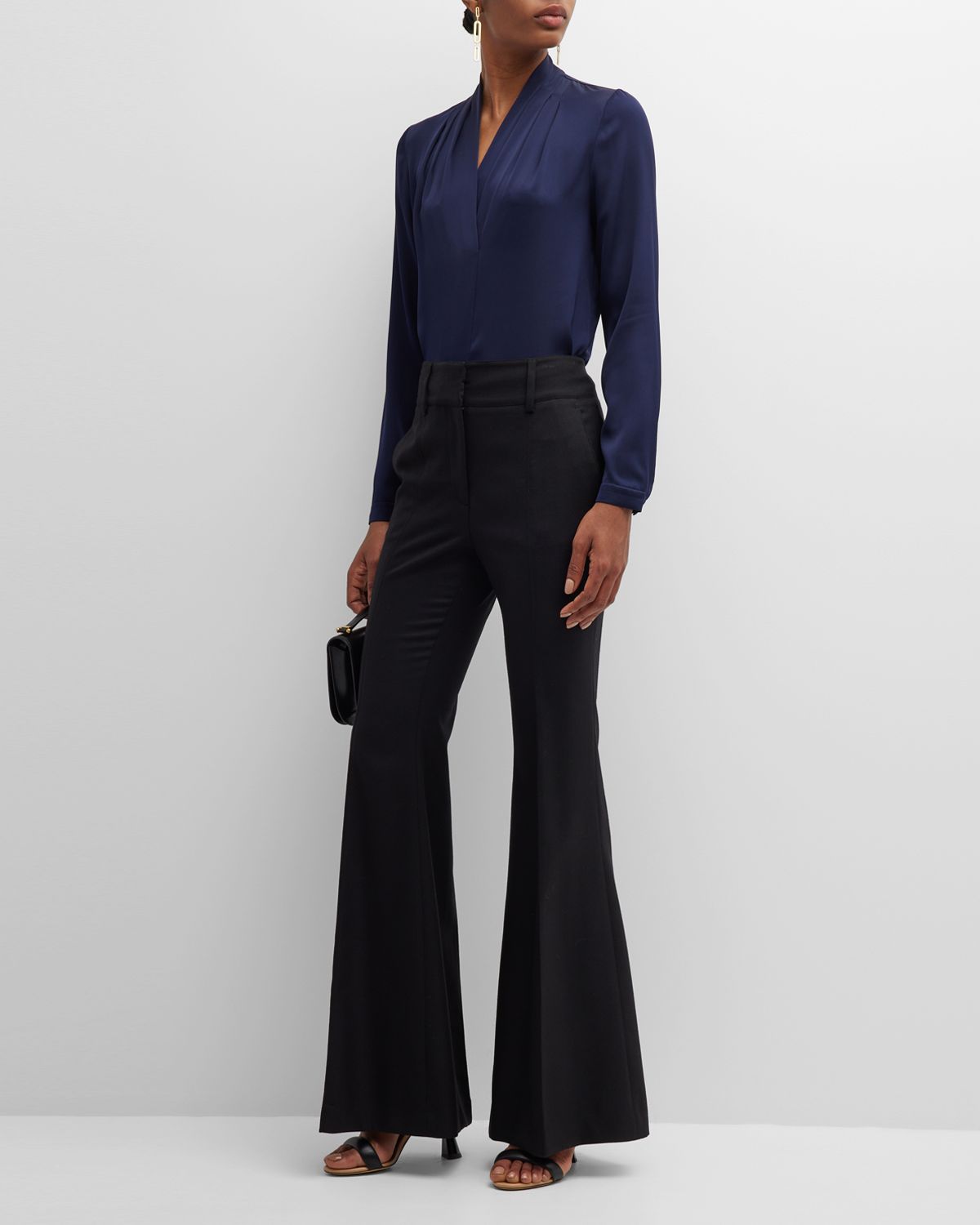 Kobi Halperin Nellie Pleated V-Neck Long-Sleeve Blouse