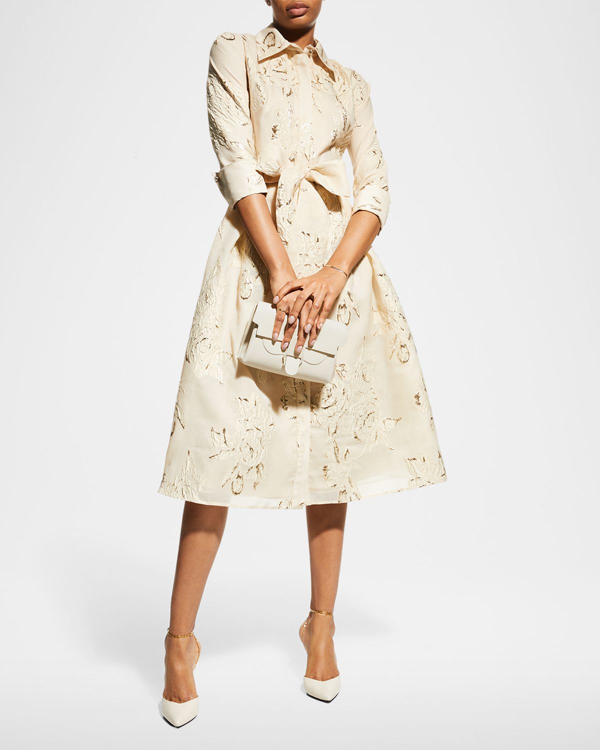 Rickie Freeman for Teri Jon Metallic Jacquard Belted Shirtdress | Thumbnail 6 Rickie Freeman for Teri Jon Metallic Jacquard Belted Shirtdress | Thumbnail 6
