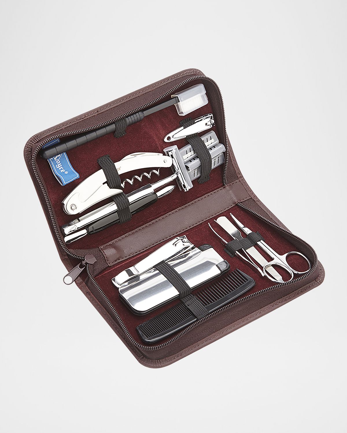 ROYCE New York Monogrammed Leather Travel Grooming Toiletry Kit