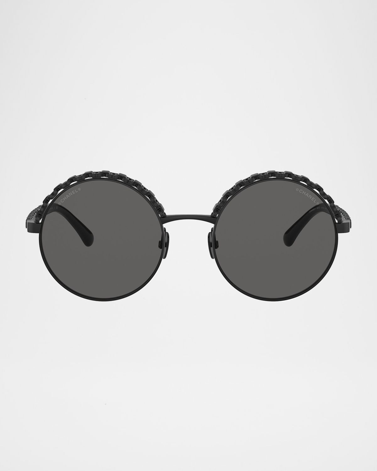 CHANEL Round Metal Sunglasses with Woven Leather Detail