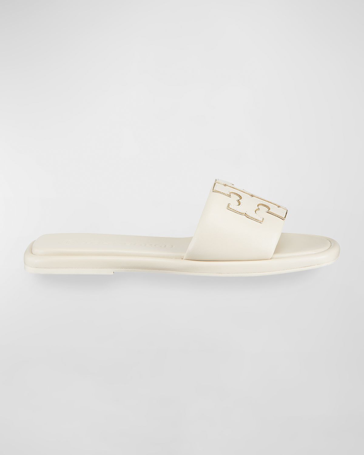 Tory Burch Double T Leather Medallion Slide Sandals