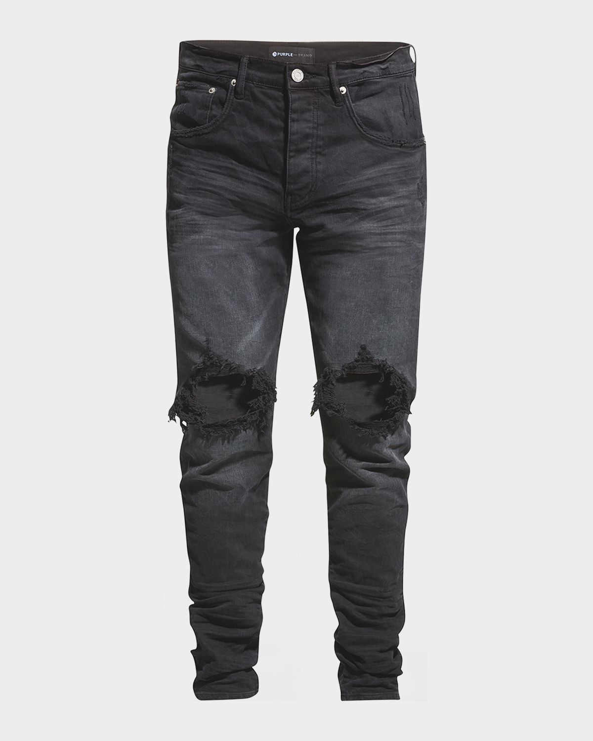 PURPLE Men 's P002 Black Wash Blowout Slim Jeans