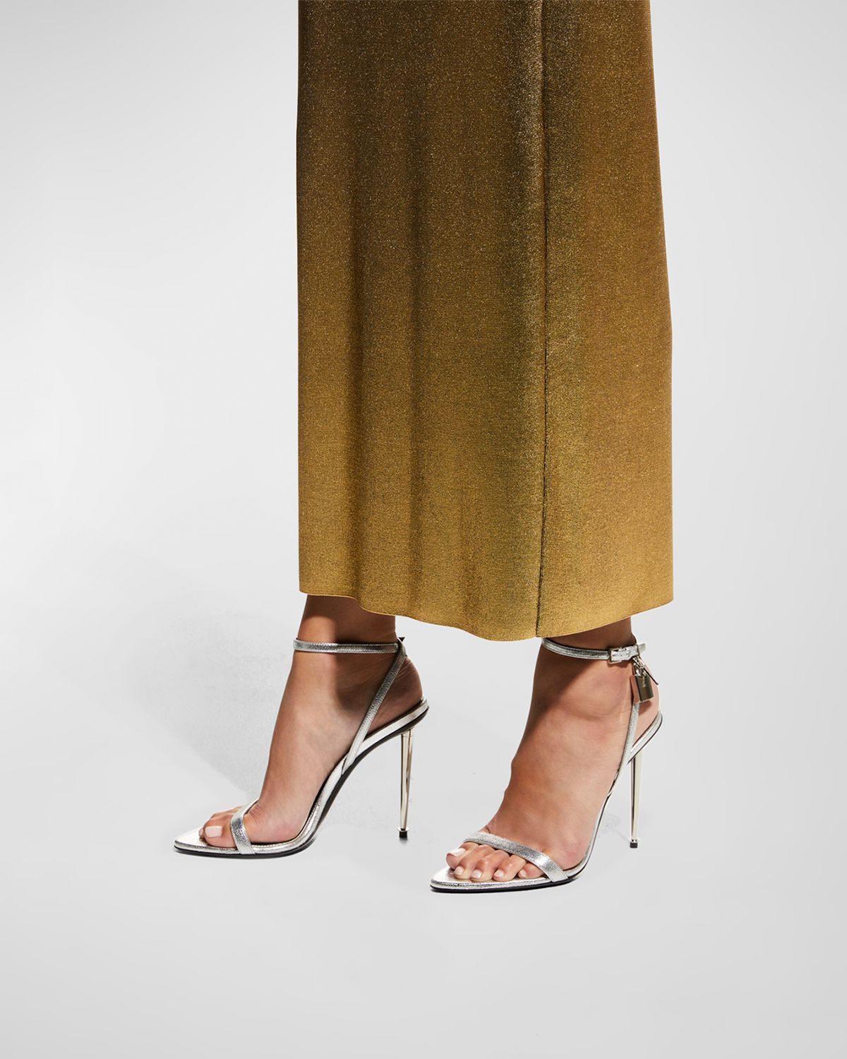 TOM FORD Padlock Metallic Stiletto Sandals