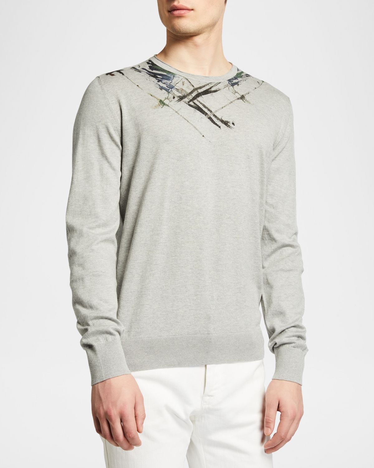 Corneliani Men 's Crew Sweater with Paint Detail