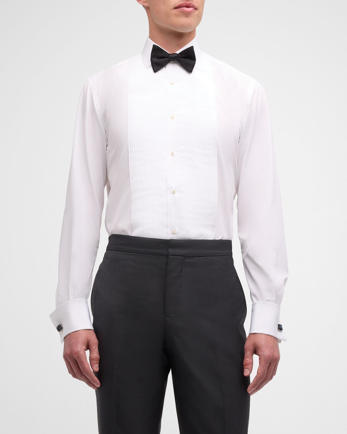 Ralph Lauren Purple Label Men 's Solid Poplin Aston Pleated Formal Dress Shirt