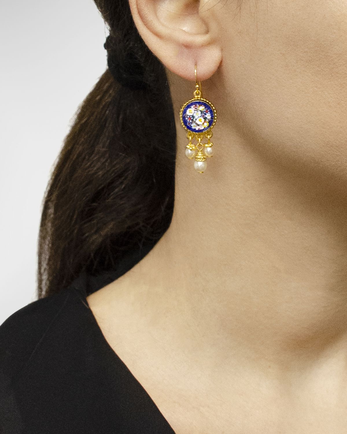 Ben-Amun 24k Gold-Plated Triple Pearl Pendant Earrings