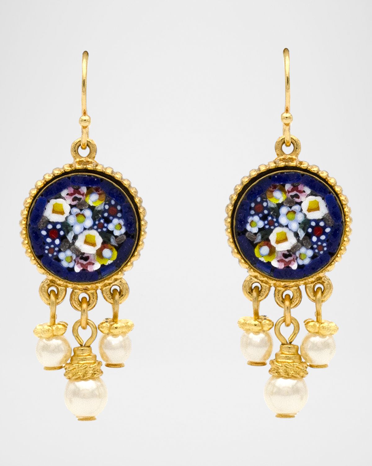 Ben-Amun 24k Gold-Plated Triple Pearl Pendant Earrings
