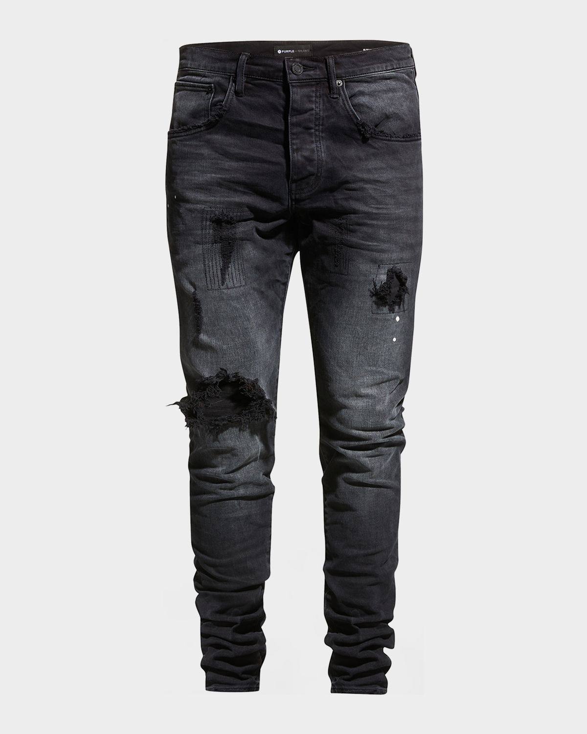 PURPLE Men 's P002 Black Repair Slim Jeans
